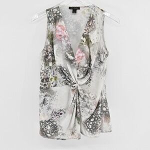 ST JOHN Womens‎ Silk Twist Front Top Size 8 Gray Pink V Neck Sleeveless Career